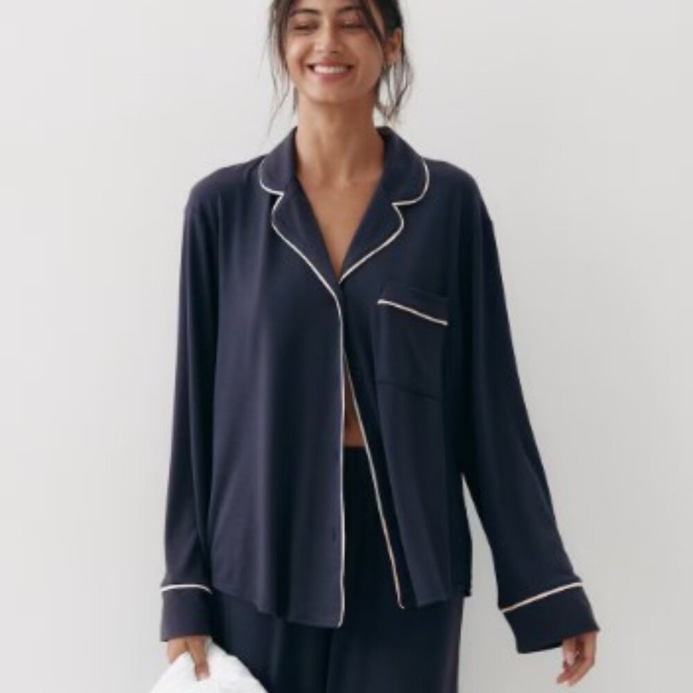 H&M Navy Pajama Set with White Trim